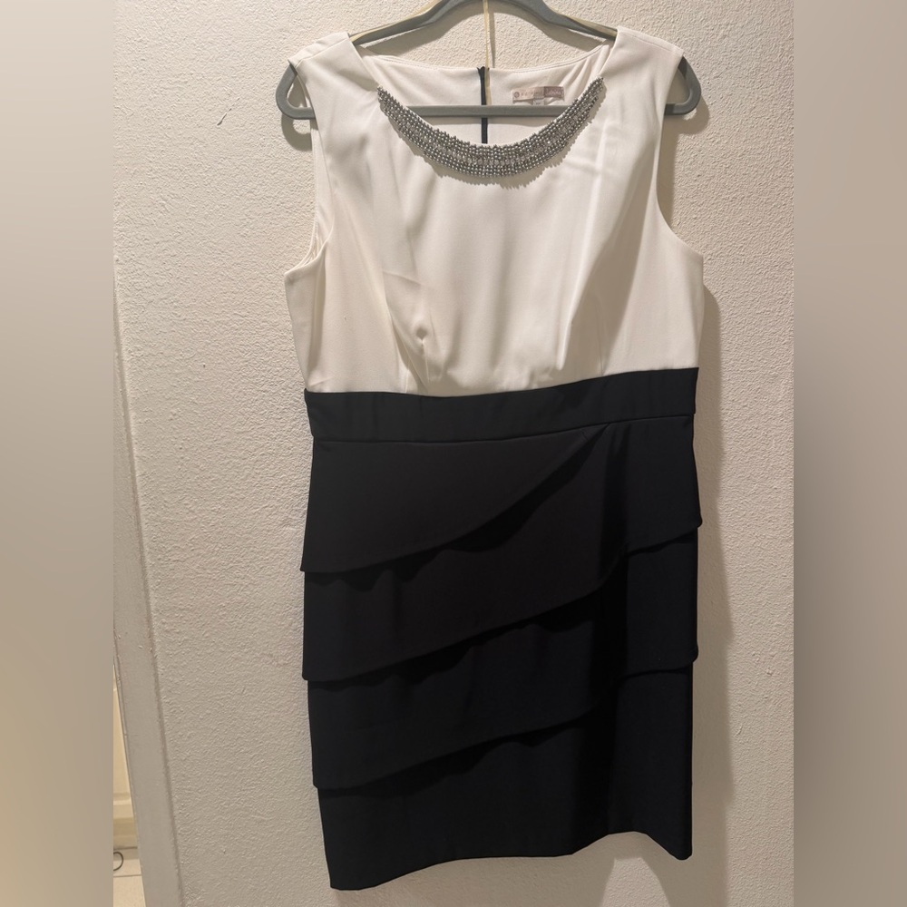 WOMENS DRESS FORMAL PARTY career BLACK WHITE SZ 16P WEDDING bling cocktail